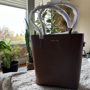 Michael Kors Brown Tote with Modern Architectural Design